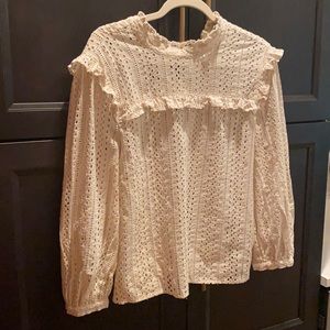 Madewell Mockneck Eyelet Ruffle Blouse